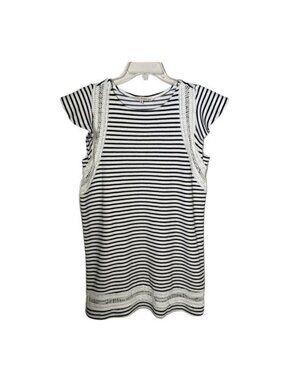 Rachel Roy Stripe Shift Dress Womens Medium Coastal Casual Nautical Lace Trim